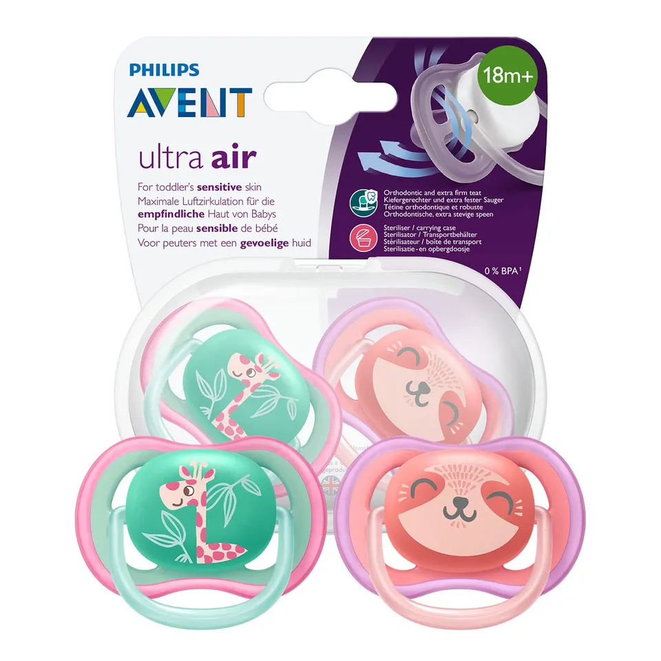 philips-avent-ultra-air-scf349-12-succhietti-18m-femmina-2-pezzi-verde-rosa image 1