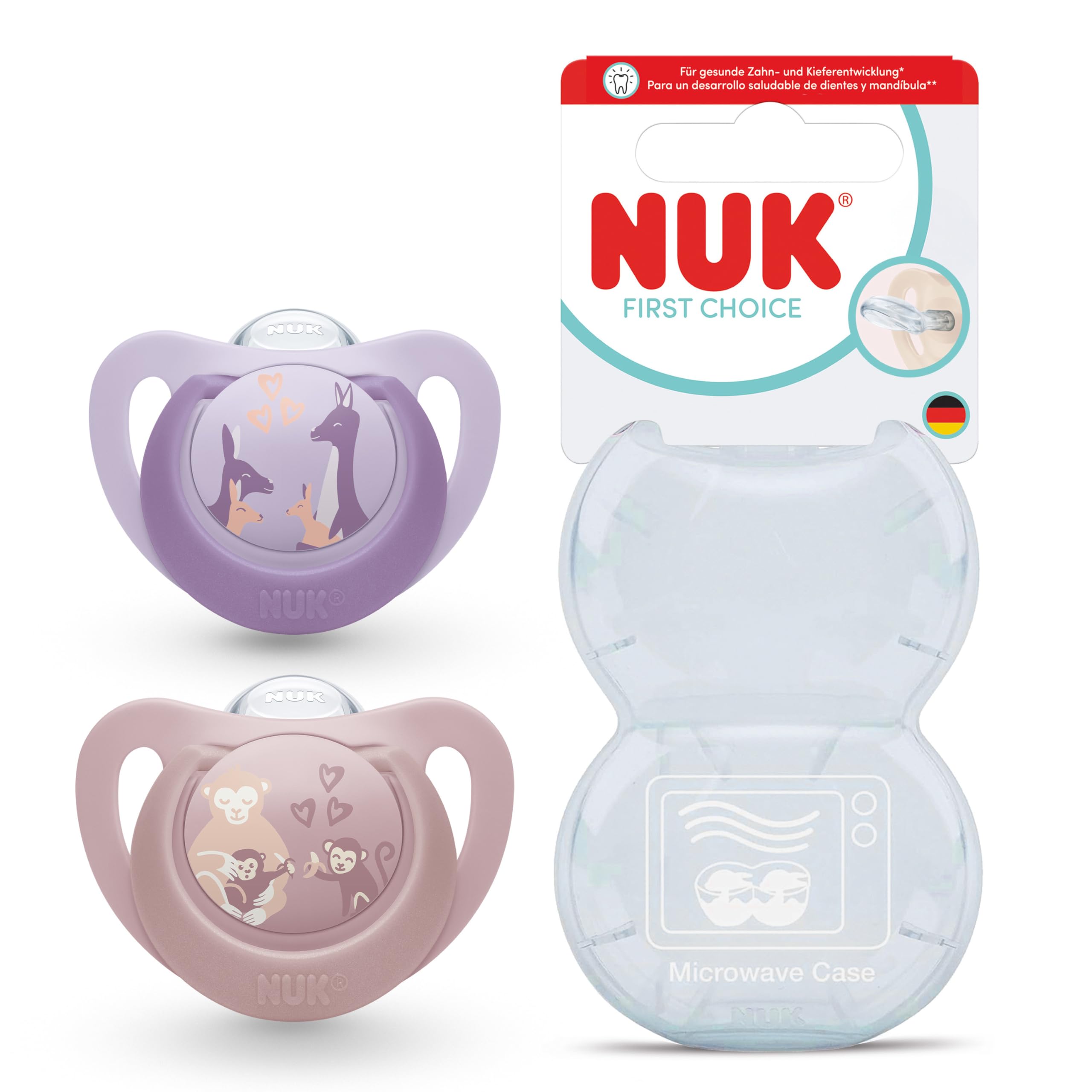 nuk-first-choice-ciuccio-6-18-mesi-ortodontico-scimmia-canguro-confezione-da-2 image 1