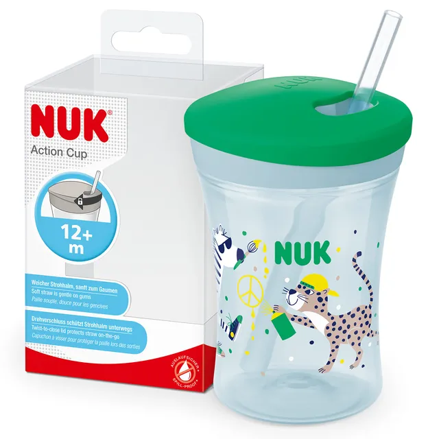 nuk-action-cup-bicchiere-con-cannuccia-230-ml-leopardo-verde-12-mesi image 1