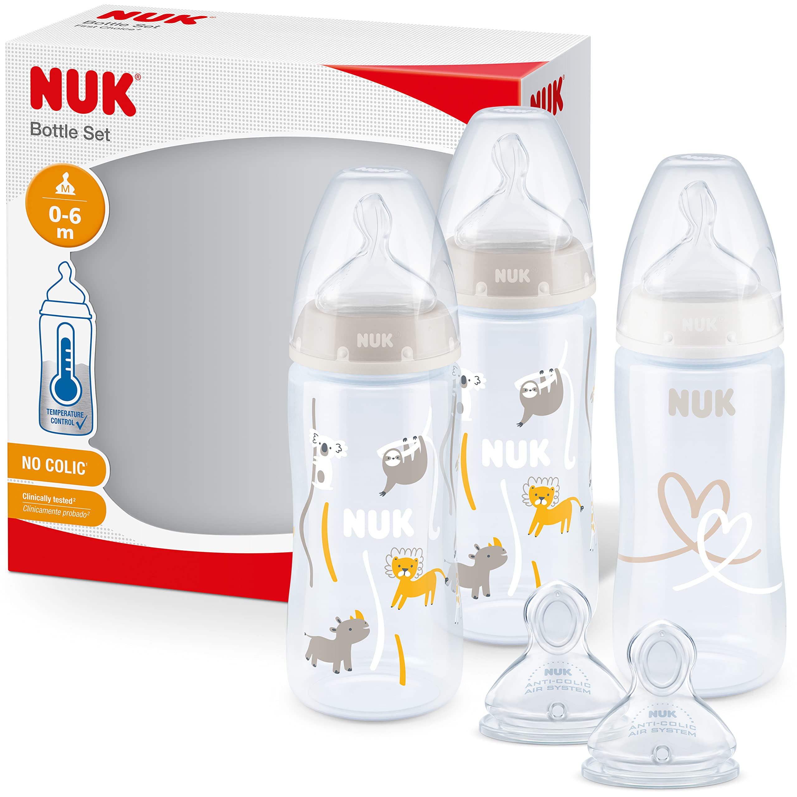 nuk-first-choice-set-biberon-300-ml-0-6-mesi-beige-con-2-tettarelle-extra-6-pezz image 1