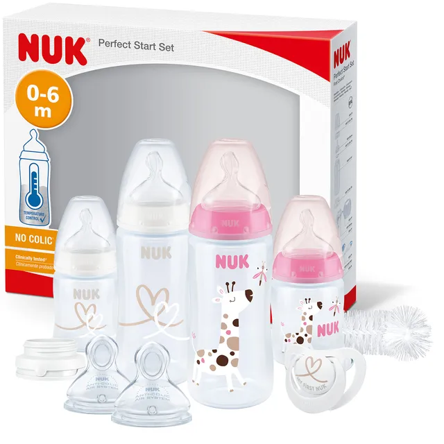 nuk-perfect-start-first-choice-set-biberon-0-6-mesi-giraffa-rosa-10-pezzi image 1