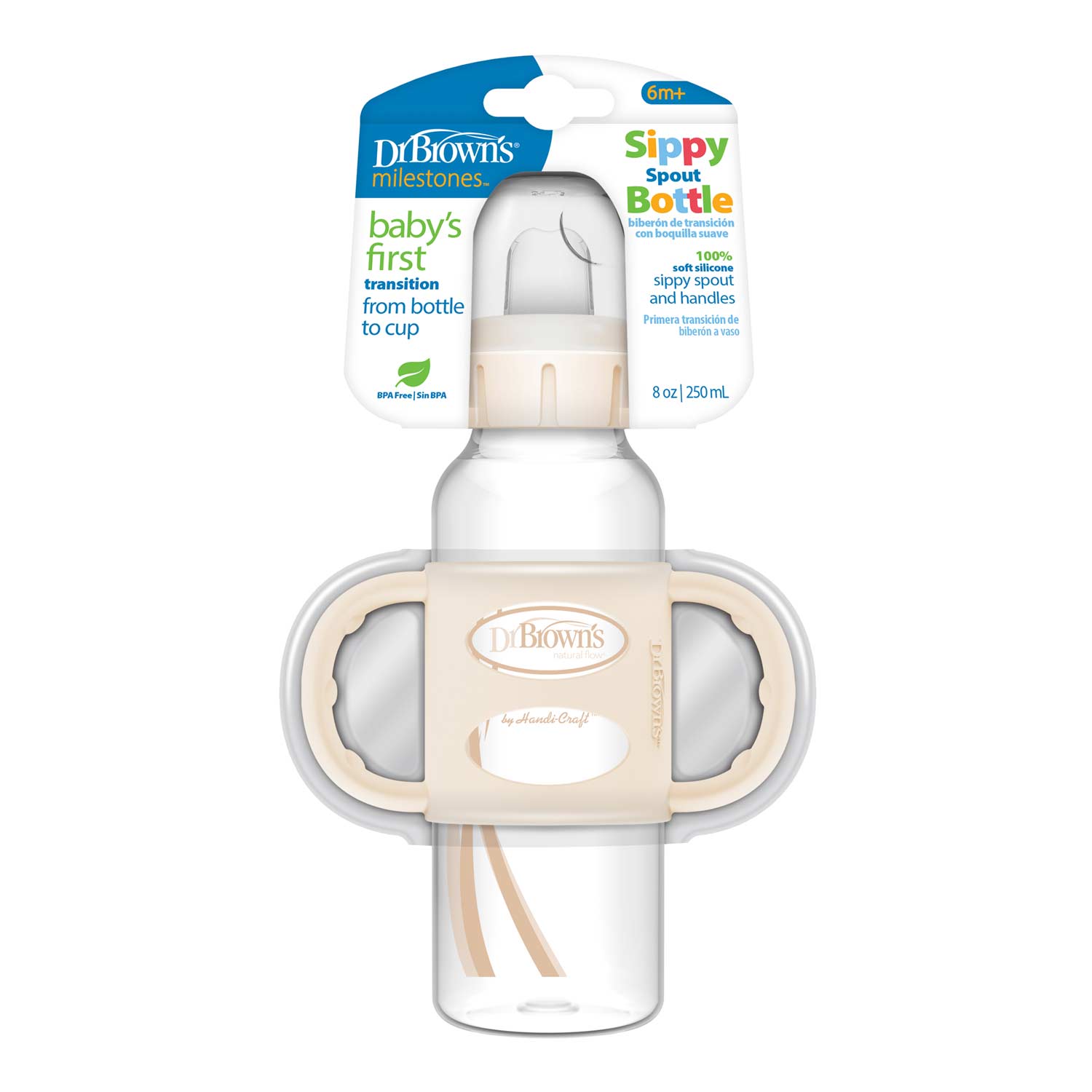 dr-brown-s-milestones-biberon-sippy-spout-collo-stretto-con-manici-silicone-250- image 3