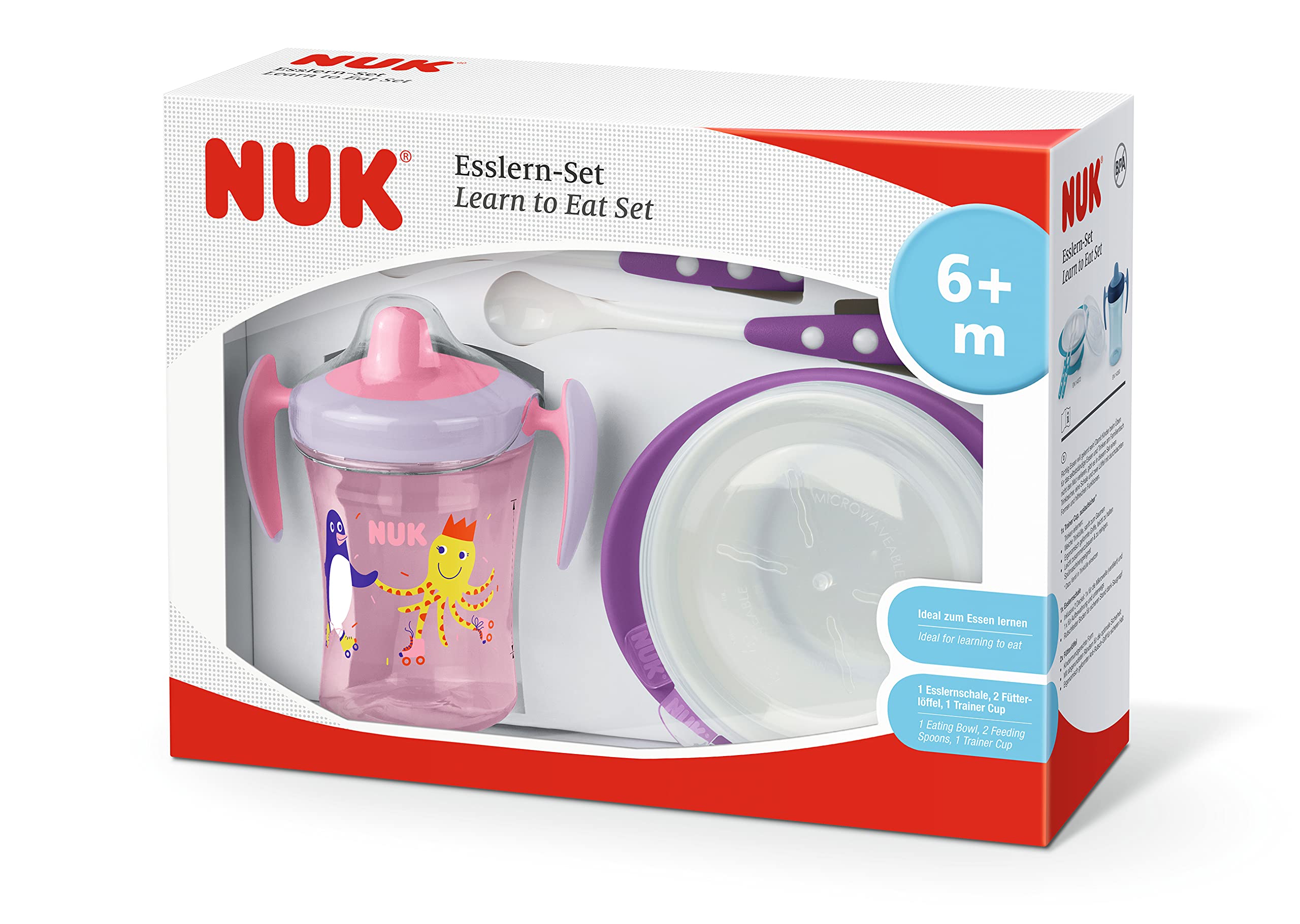 nuk-learn-to-eat-set-svezzamento-6-mesi-viola-trainer-cup-230-ml-piatto-cucchiai image 2